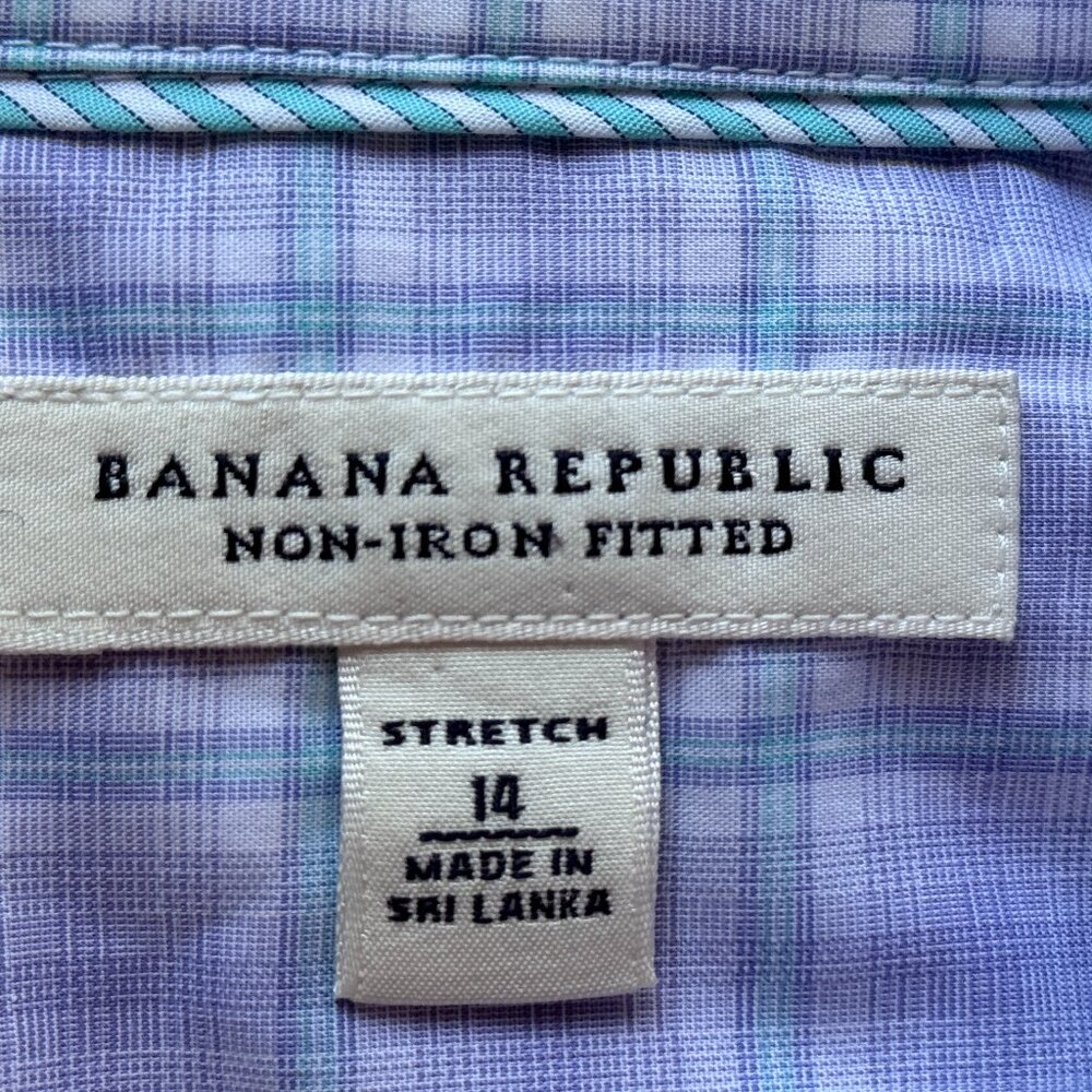 Banana Republic No-Iron Fitted Sz 14 Blouse Shirt Long Sleeve Light Purple Check - Picture 8 of 10